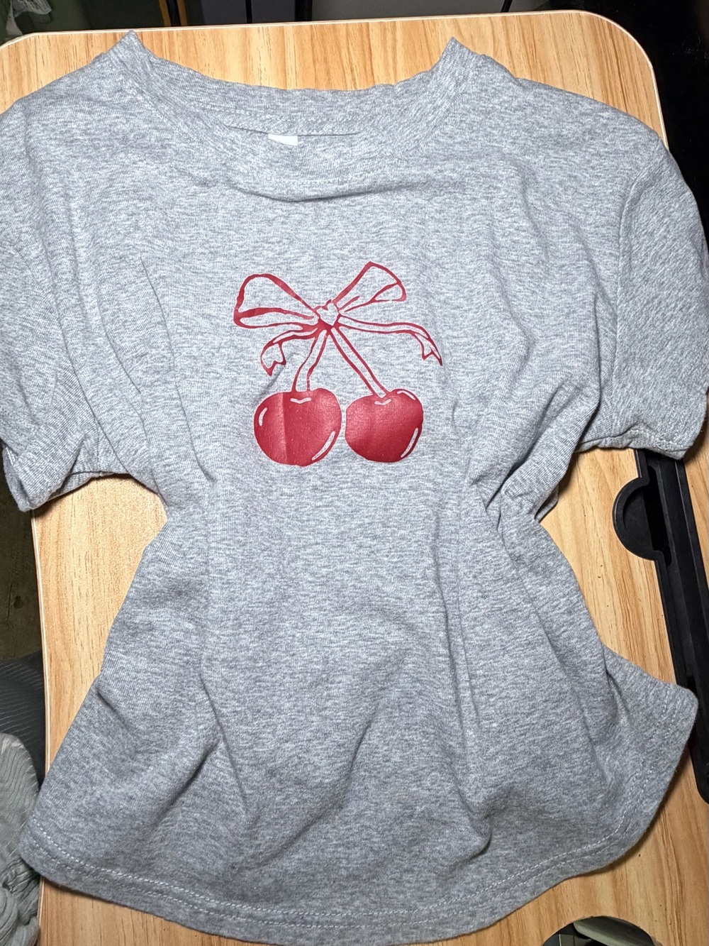 Girls' Gray Tee with Red Cherry Bow Graphic